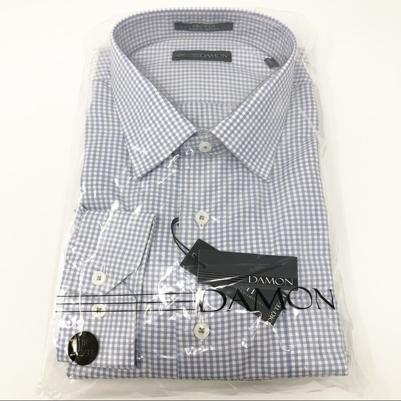 Damon Dri-Tech Gingham Men’s Dress Shirt Neck 18 NWT - Picture 1 of 5